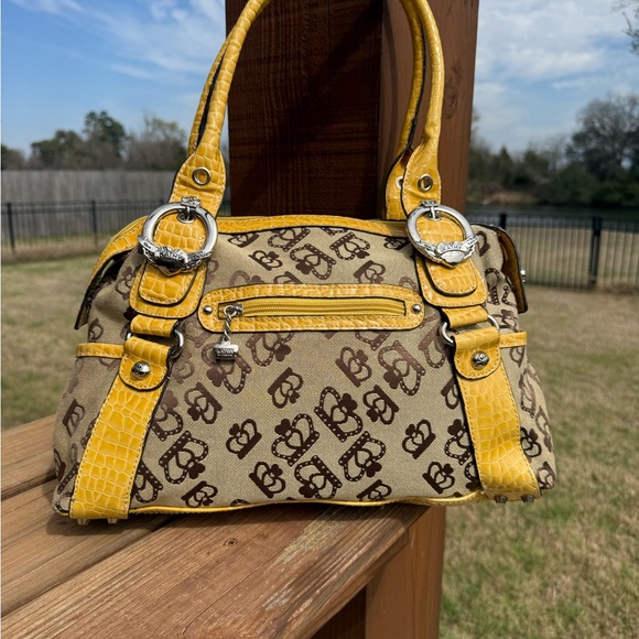 Kathy Van Zeeland Handbags - EUC Kathy Van Zeeland Vintage Yellow And Canvas Crown Pattern Shoulder Bag